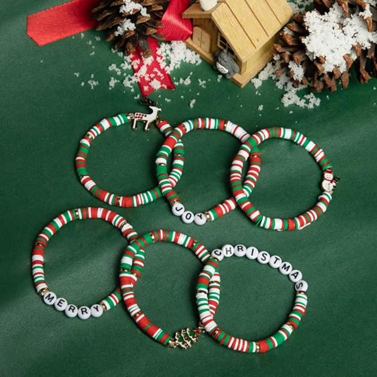 Christmas Stackable Bracelet Set for Women – 6 Pc Joy & Merry