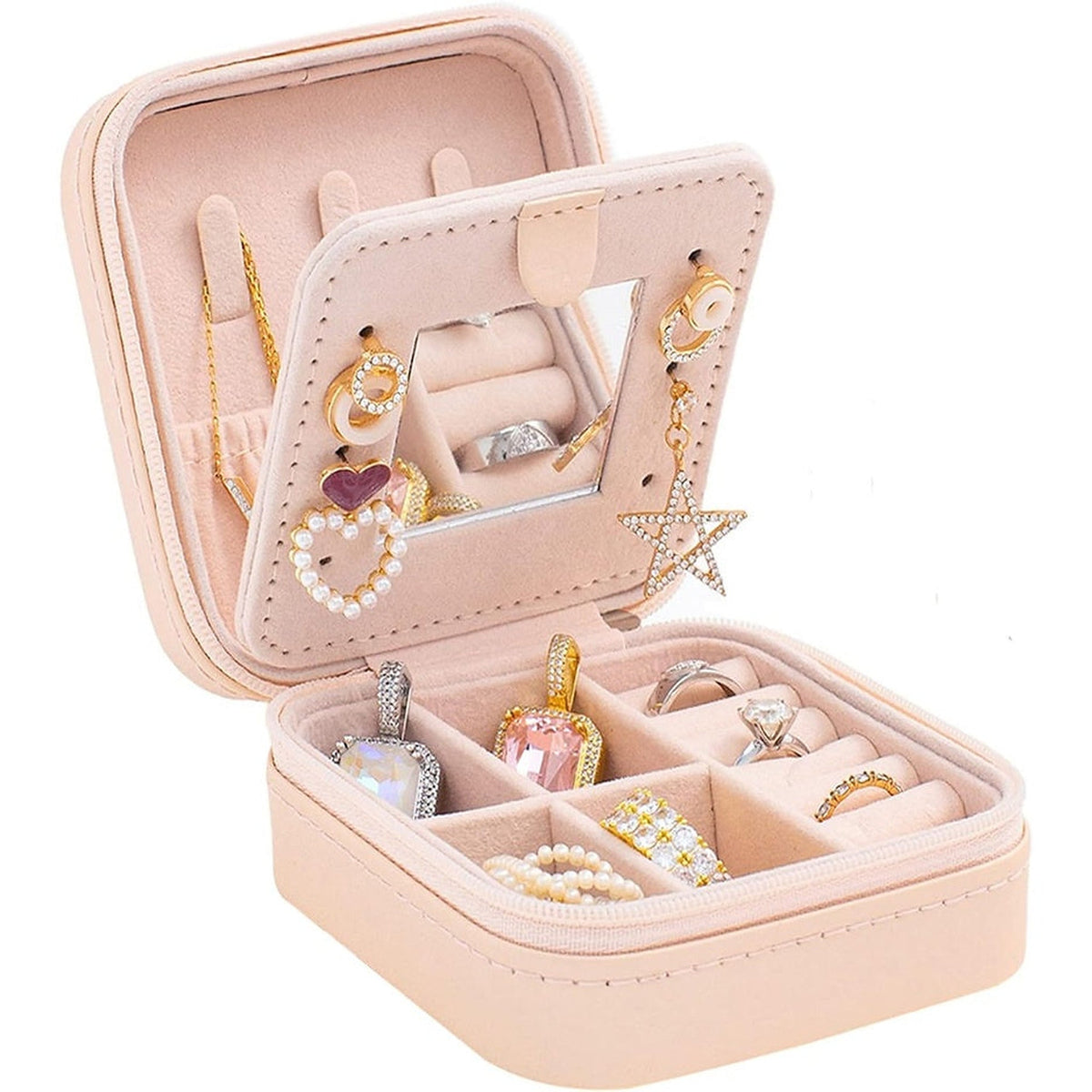 Travel Jewelry Case with Mirror – Compact Jewelry Organizer for Women