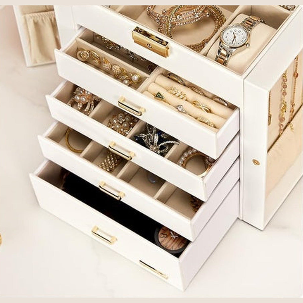 Large 5-Layer Jewelry Box with Lock – Dresser Jewelry Organizer