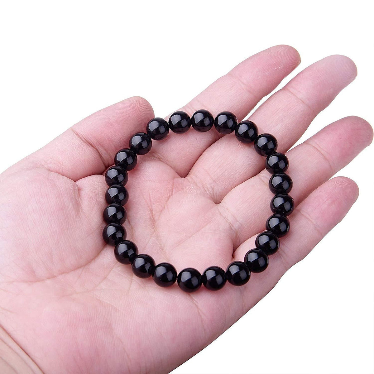 Black Stone-Look Beaded Bracelet – 8mm Stretch Unisex