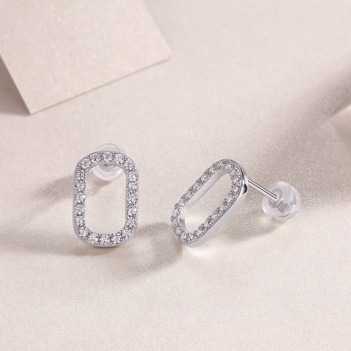 Silver-Tone Clear Stone Stud Earrings – Minimal Unisex Studs
