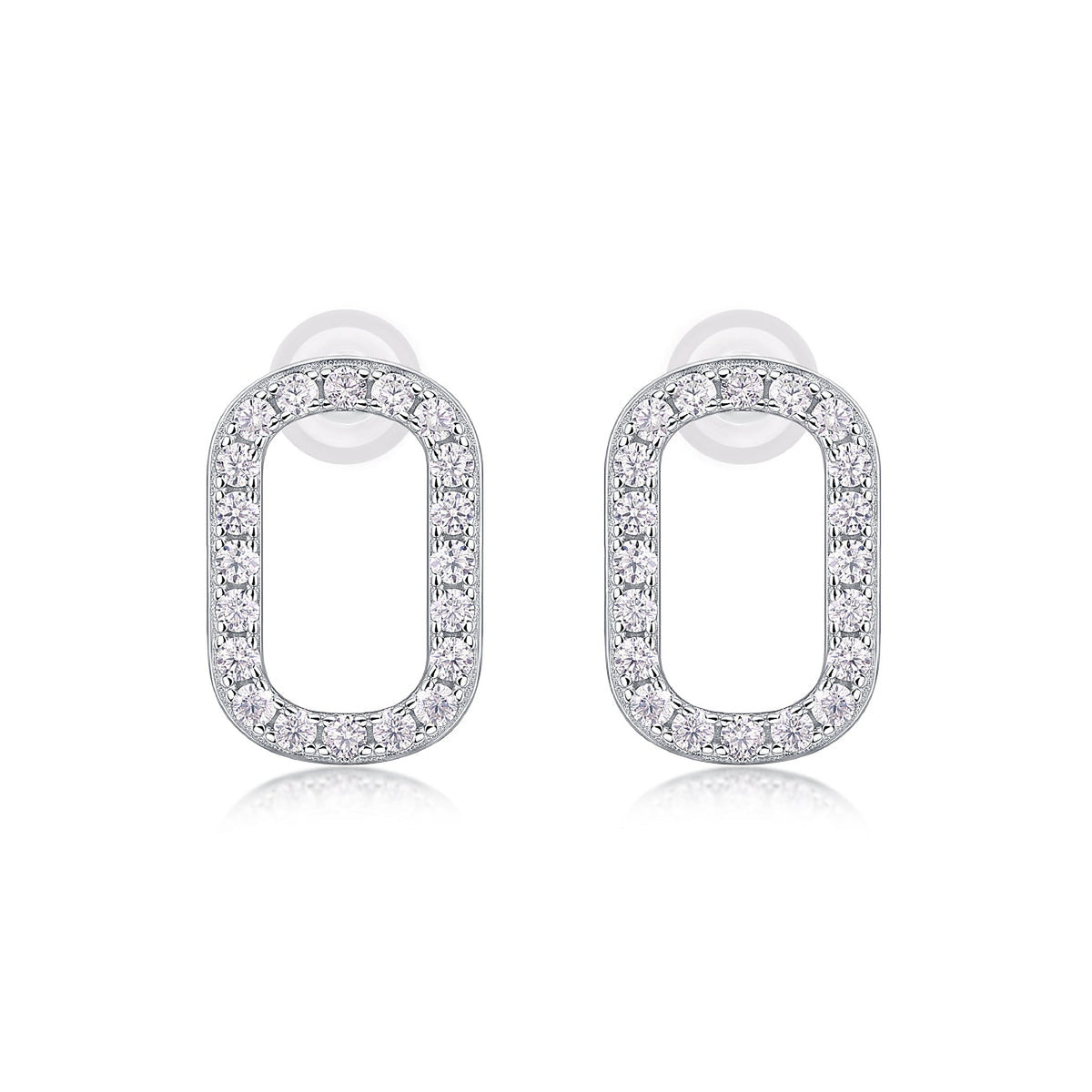 Silver-Tone Clear Stone Stud Earrings – Minimal Unisex Studs