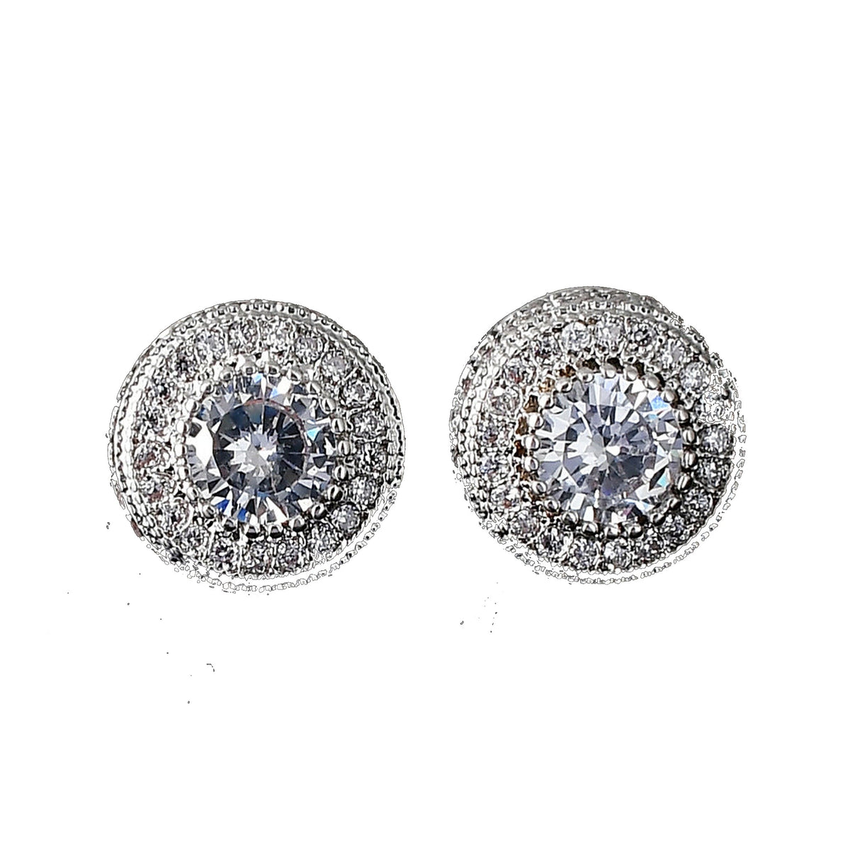 Men's 10mm Silver-Tone Halo Stud Earrings – Hip Hop CZ-Style