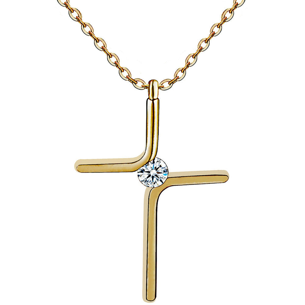 Gold-Tone Cross Pendant Necklace – Simple Unisex Cross
