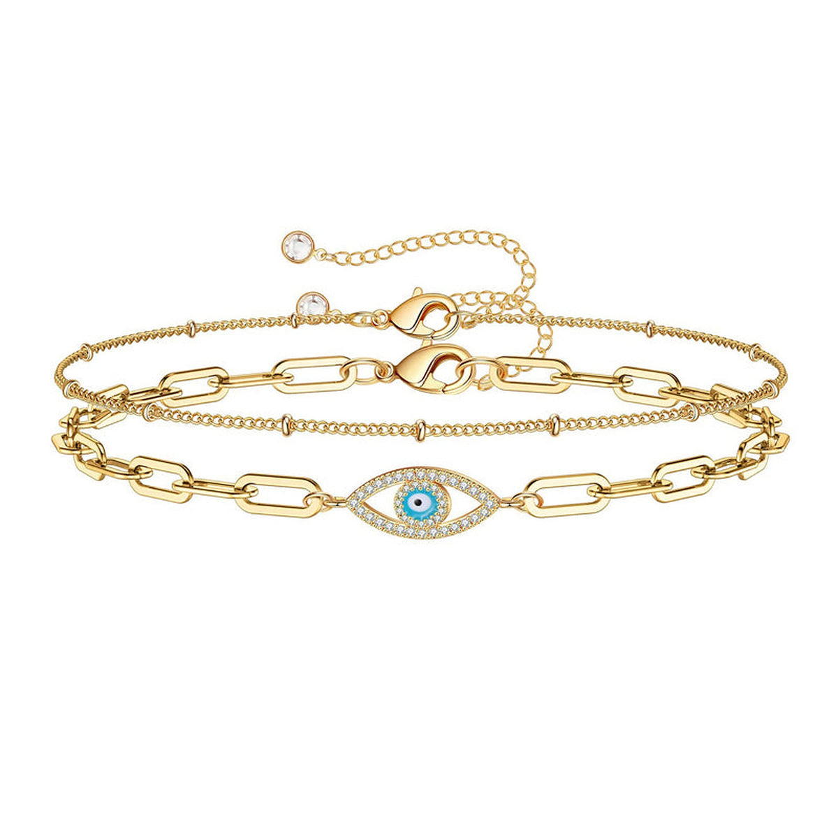 Gold-Tone Oval Chain Bar Bracelet for Women – Adjustable Layered