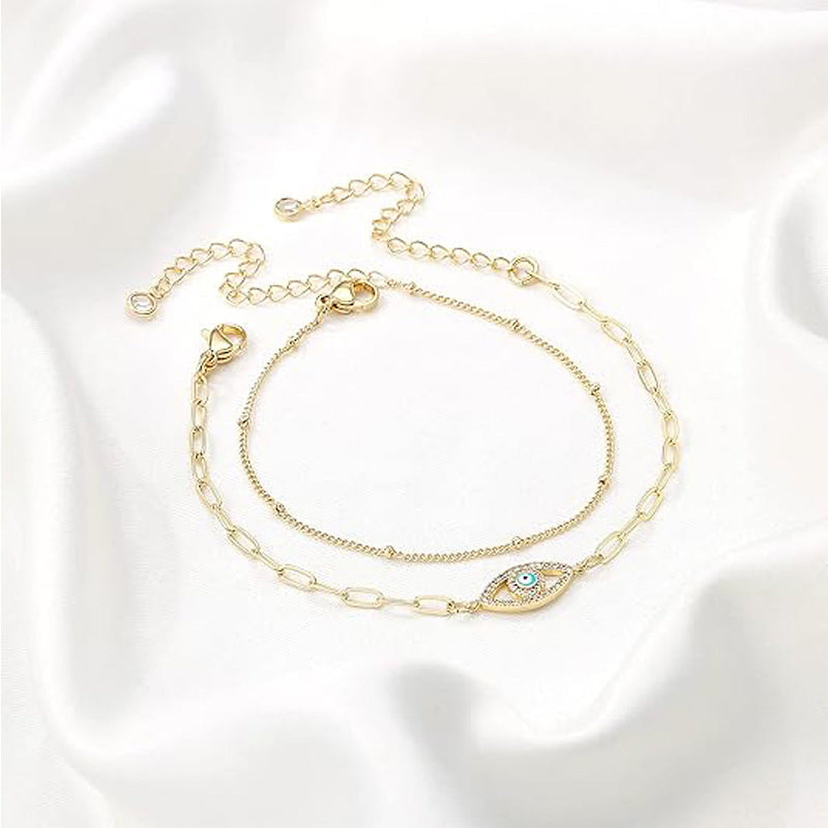 Gold-Tone Oval Chain Bar Bracelet for Women – Adjustable Layered