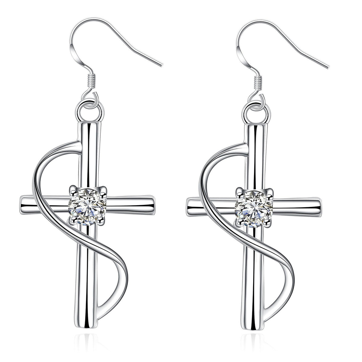Elongated Cross Drop Earrings – White Accent, 1 Pair