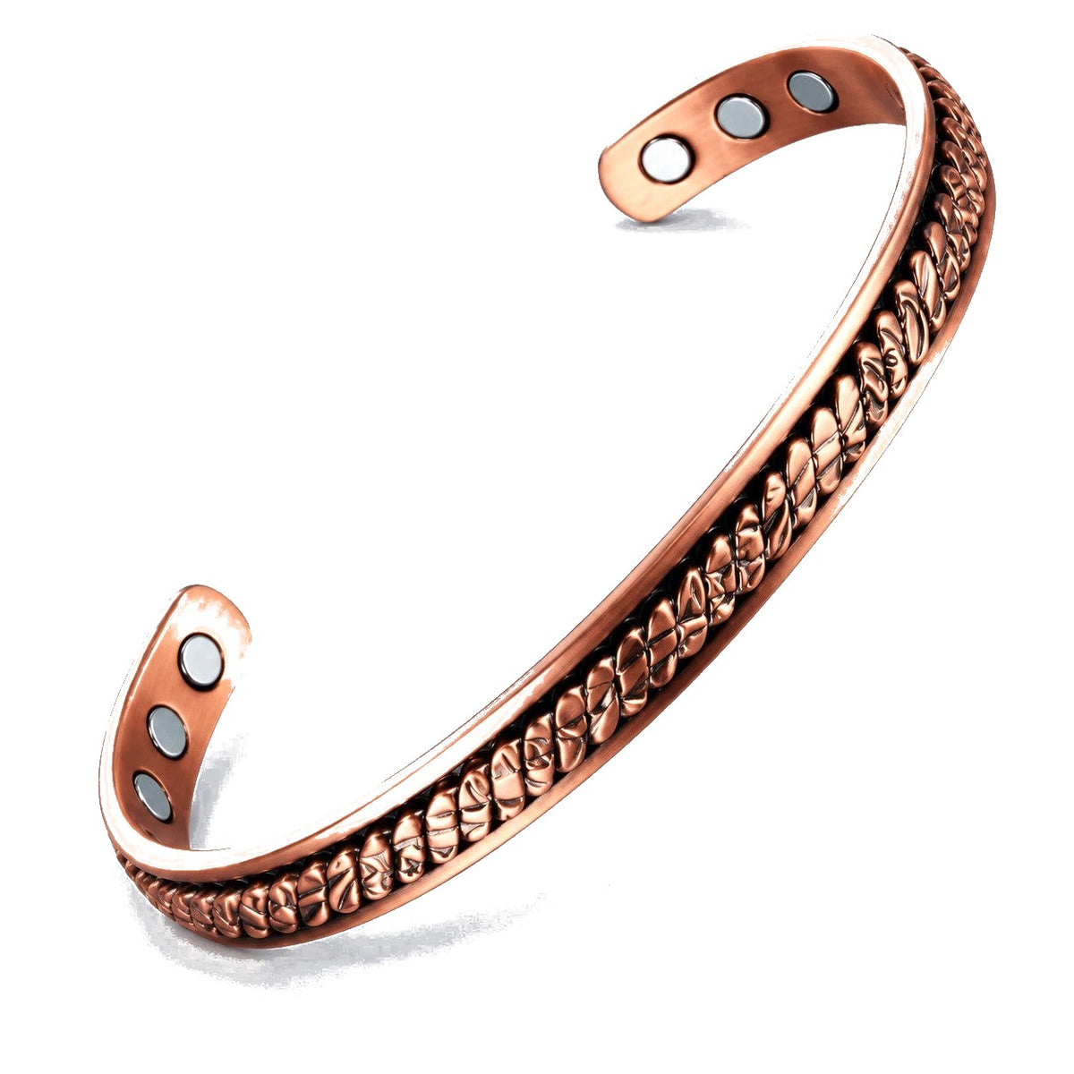 Copper Tone Braided Magnetic Open Cuff Bracelet Copper Alloy Unisex Adjustable