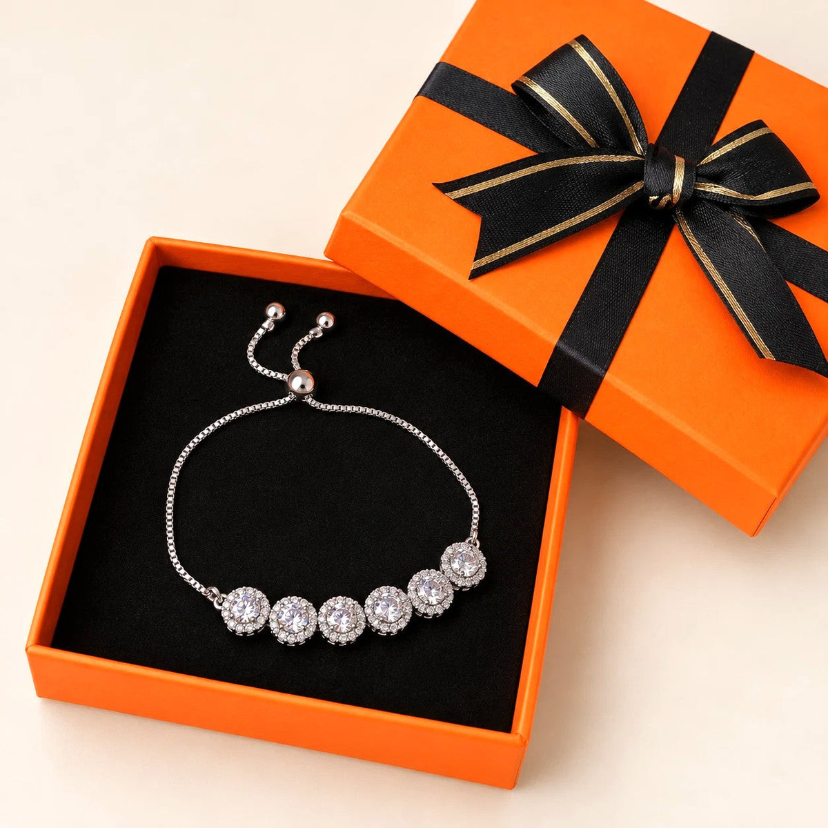 Dainty Silver Chain Bracelet - Crystal Accents, Adjustable