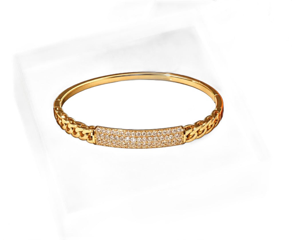 Gold-Tone Chain-Link Crystal Bangle - Modern Stacking Bracelet