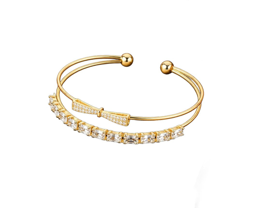Bow Bangle - Gold-Tone Openwork Crystal Bracelet
