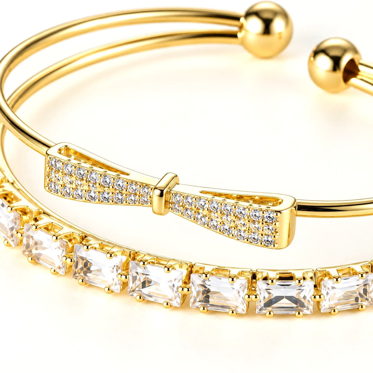 Bow Bangle - Gold-Tone Openwork Crystal Bracelet