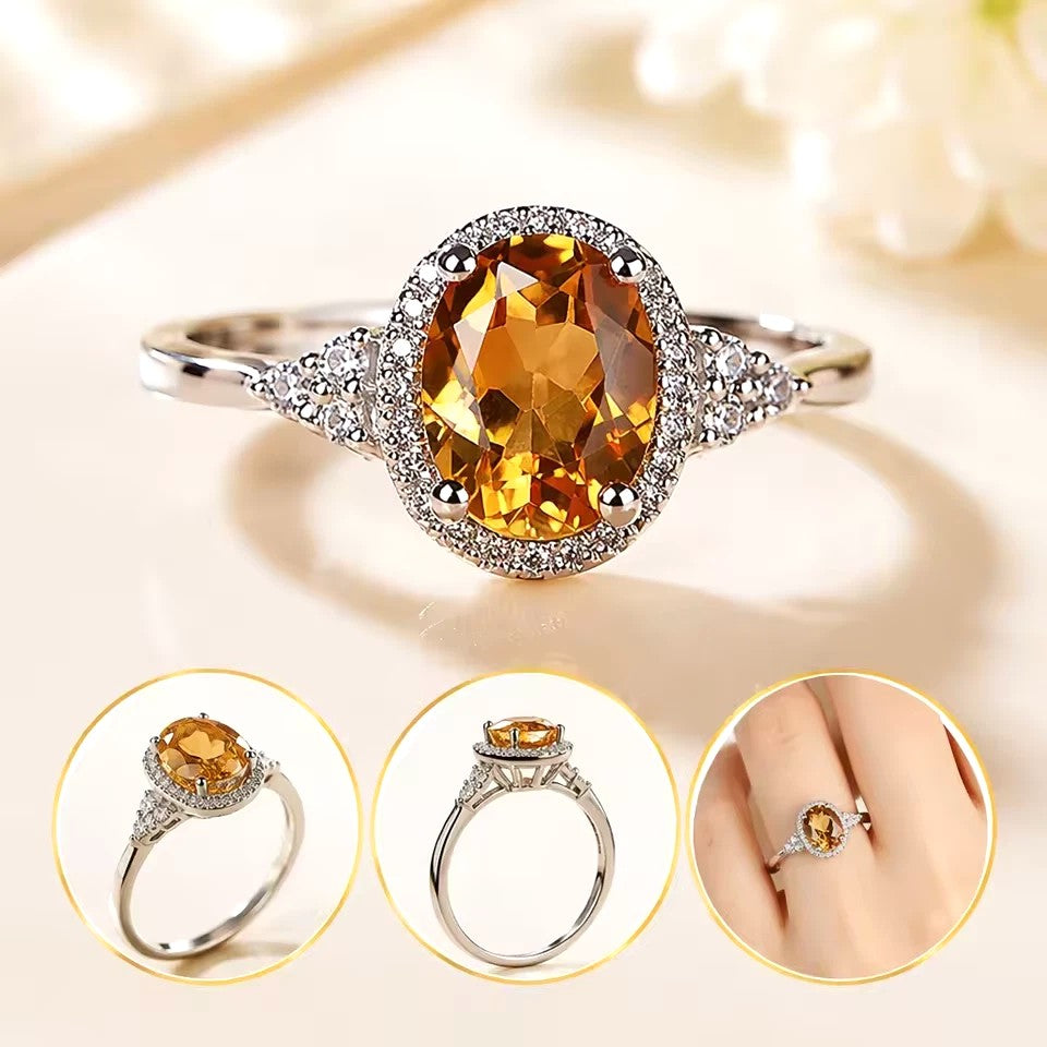 Champagne Oval Halo Ring - Silver-Tone Cocktail Ring