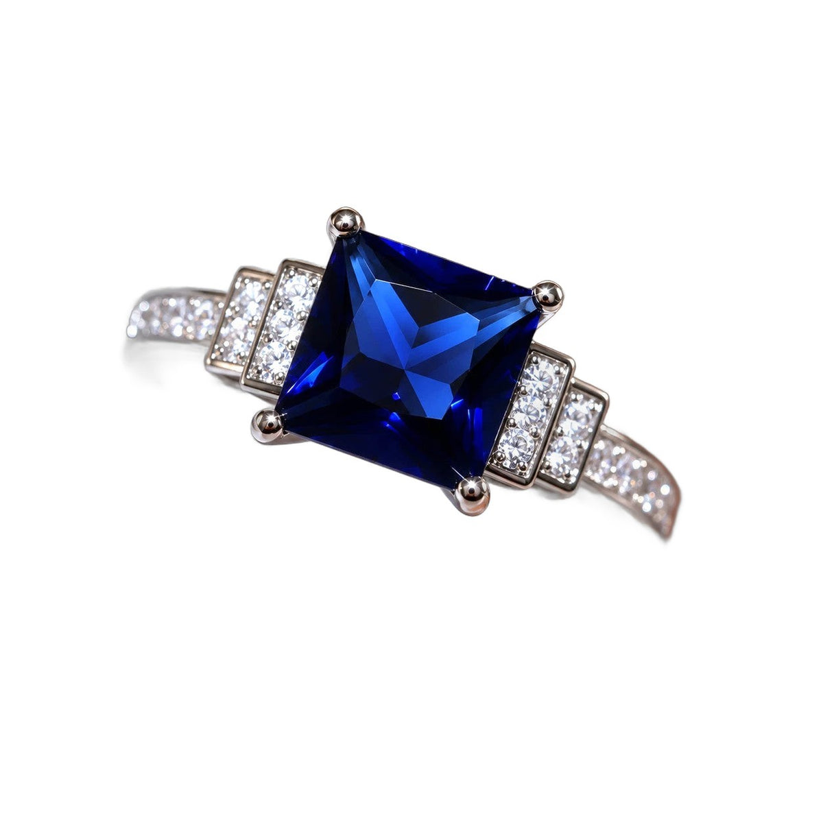 Blue Square Halo Ring - Silver-Tone Cocktail Ring