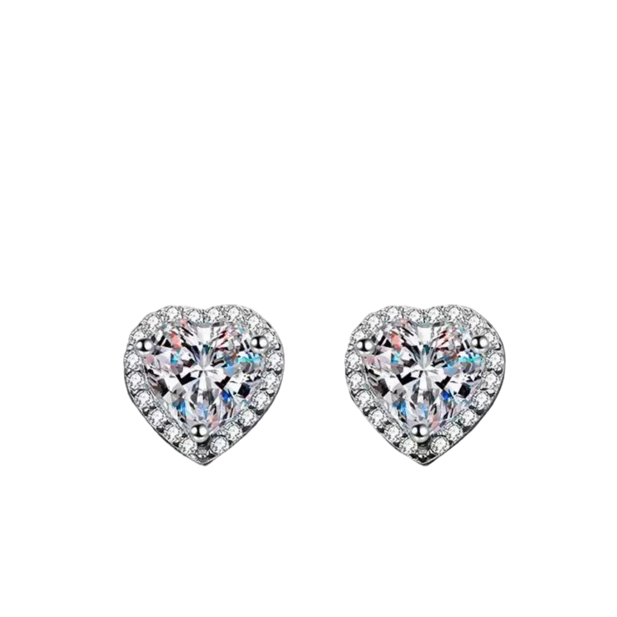 Moissanite heart stud earrings, alternate front pair on pure white