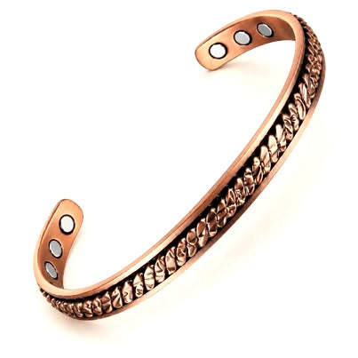 Copper Tone Braided Magnetic Open Cuff Bracelet Copper Alloy Unisex Adjustable