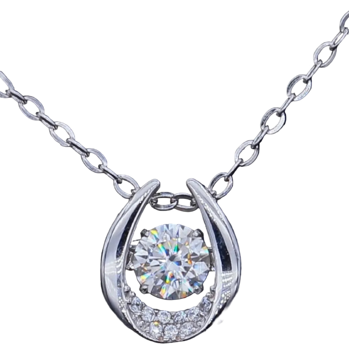 0.5 Carat Moissanite and Zircon Pendant Necklace in Silver on a white background