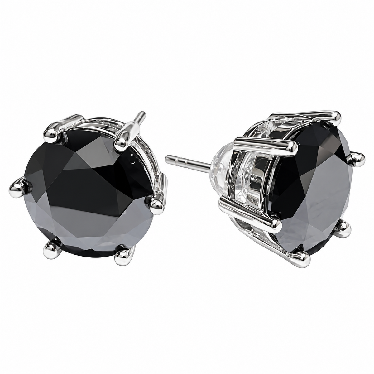 4 Karat Schwarze Moissanit Ohrstecker aus 925er Sterlingsilber