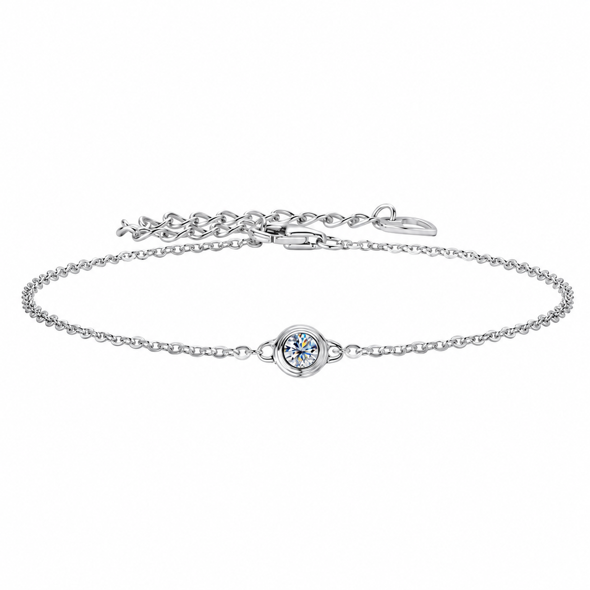 Bracelet en moissanite de 0,1 carat en argent sterling 925 plaqué