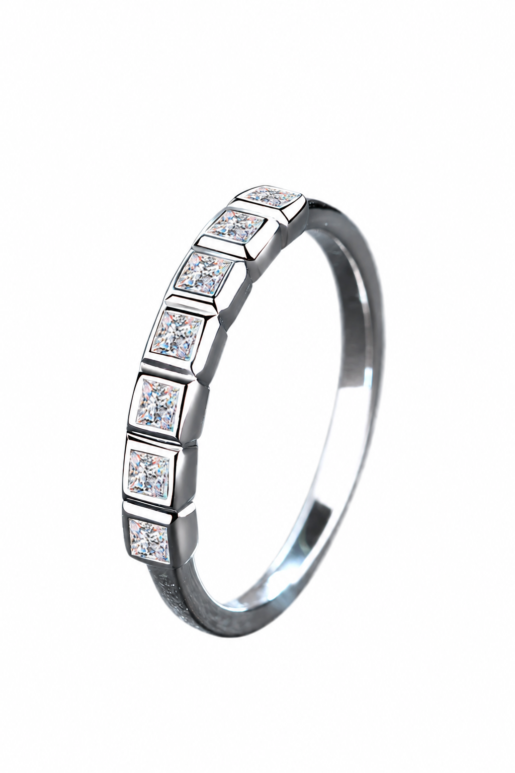 Moissanit-Halb-Memoire-Ring aus rhodinisiertem Silber
