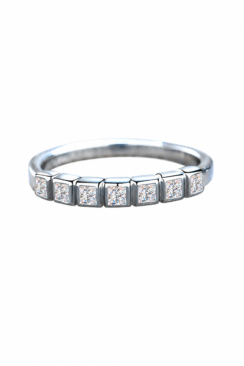 Moissanit-Halb-Memoire-Ring aus rhodinisiertem Silber