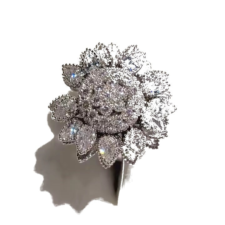Silver-Tone Flower Ring for Women – Adjustable Statement Ring