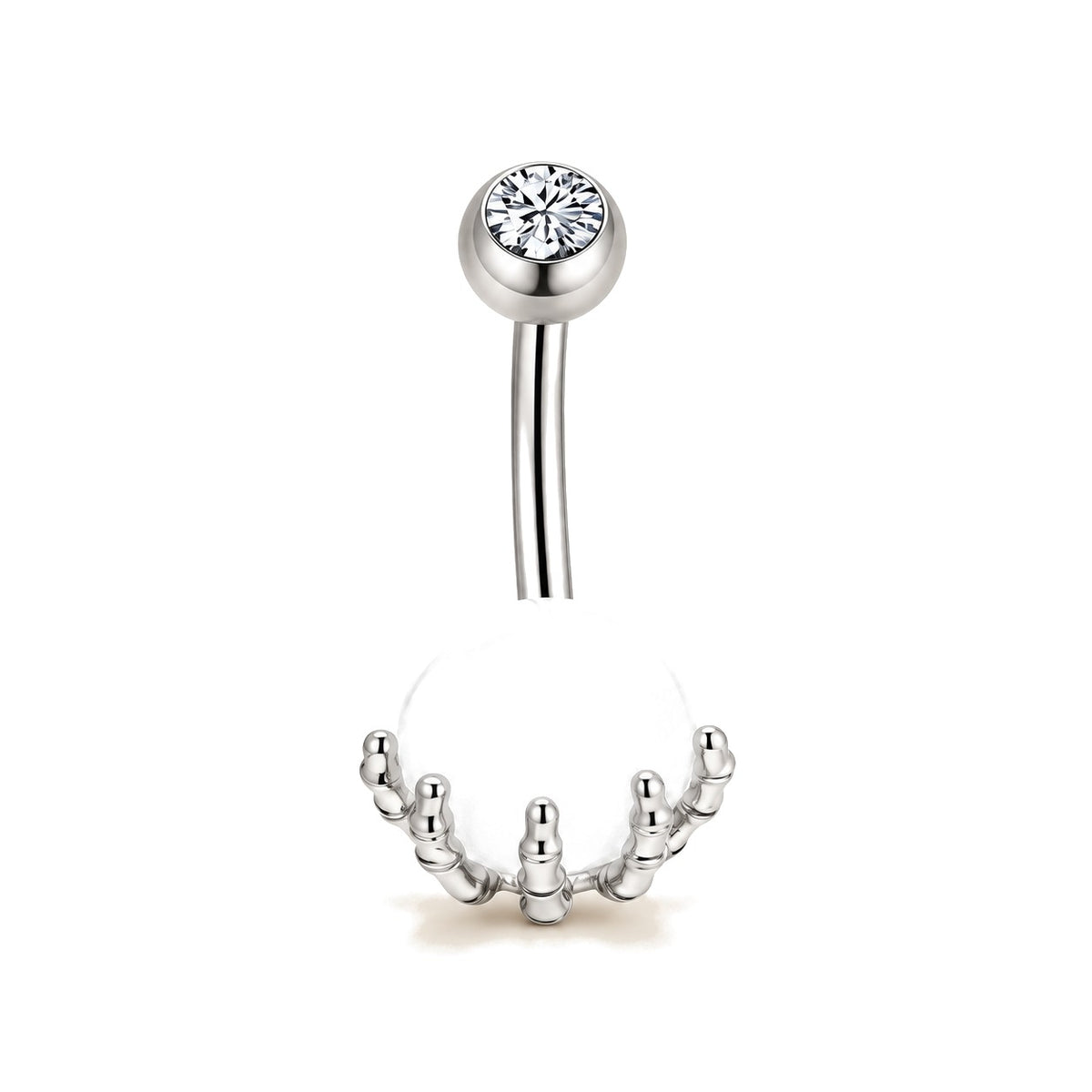 Skeleton Claw Belly Button Ring – 14G Stainless Steel, Faux Opal