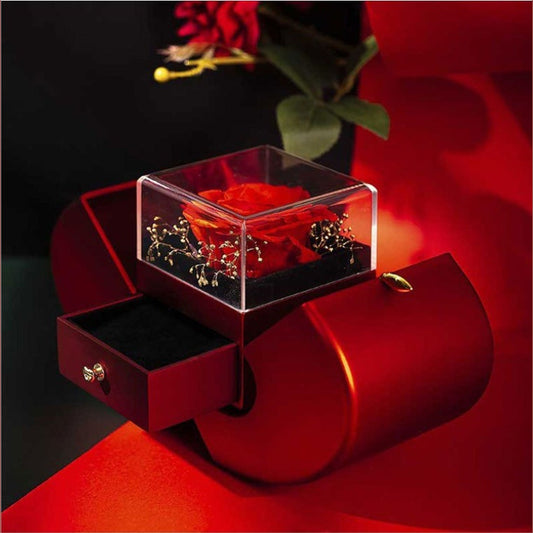 Red Apple Gift Box with Rose Pendant Necklace – Christmas Gift for Her