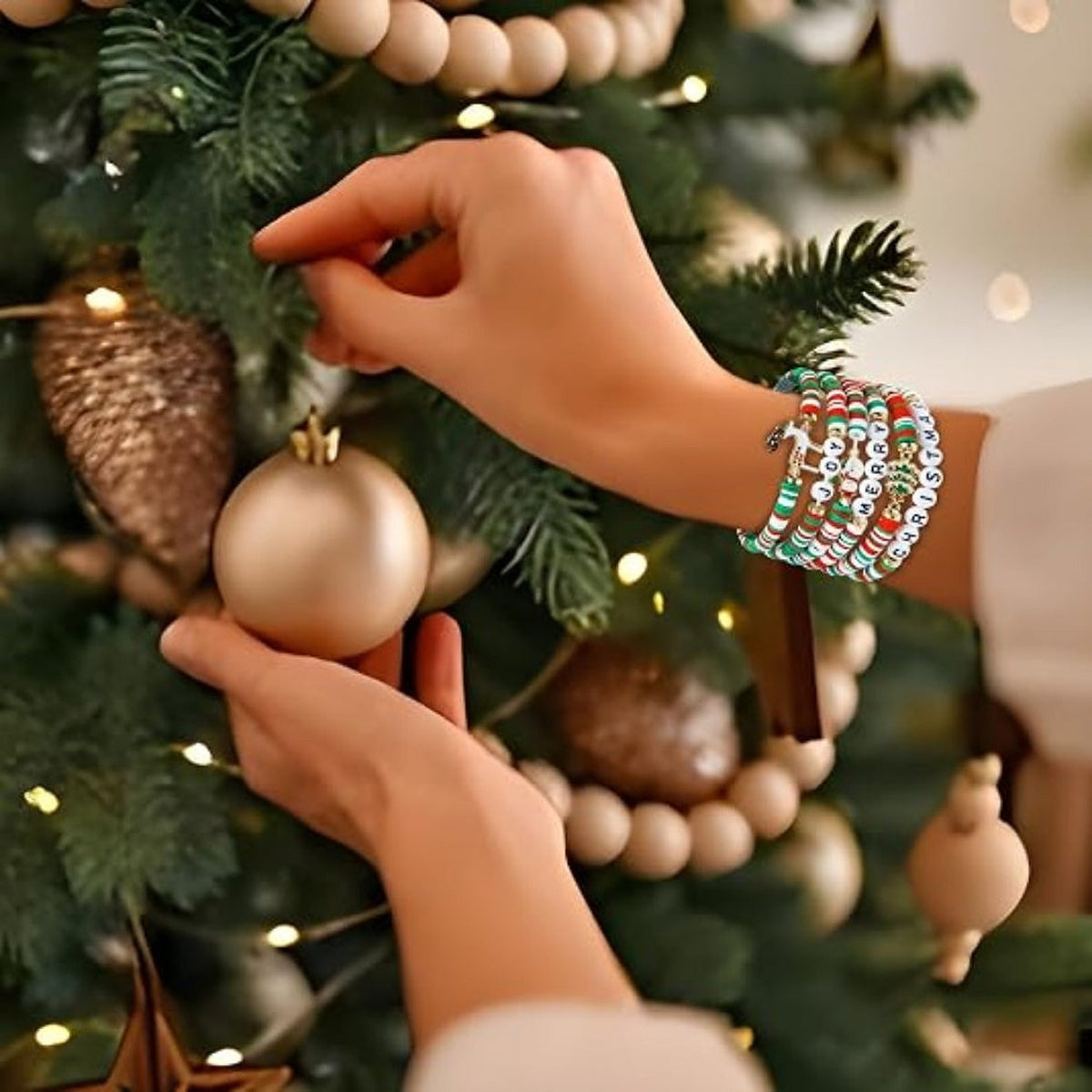 Christmas Stackable Bracelet Set for Women – 6 Pc Joy & Merry
