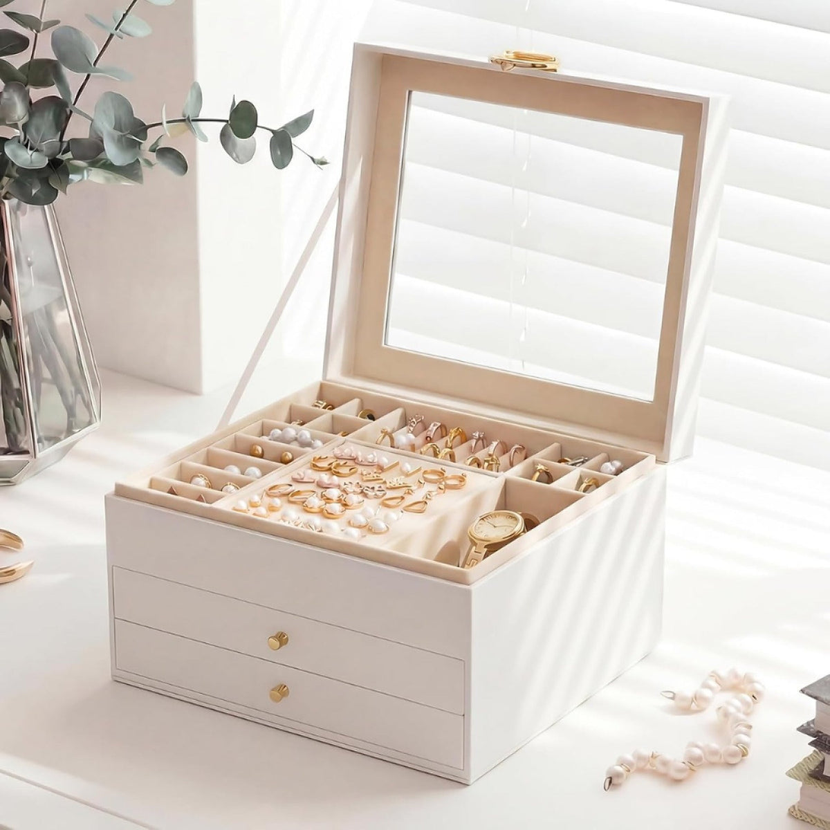 3-Layer Jewelry Box Organizer – Cloud White Storage Case