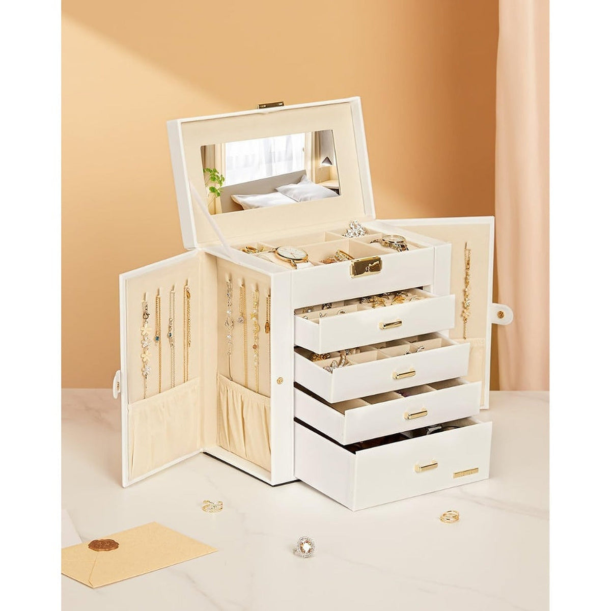 Large 5-Layer Jewelry Box with Lock – Dresser Jewelry Organizer