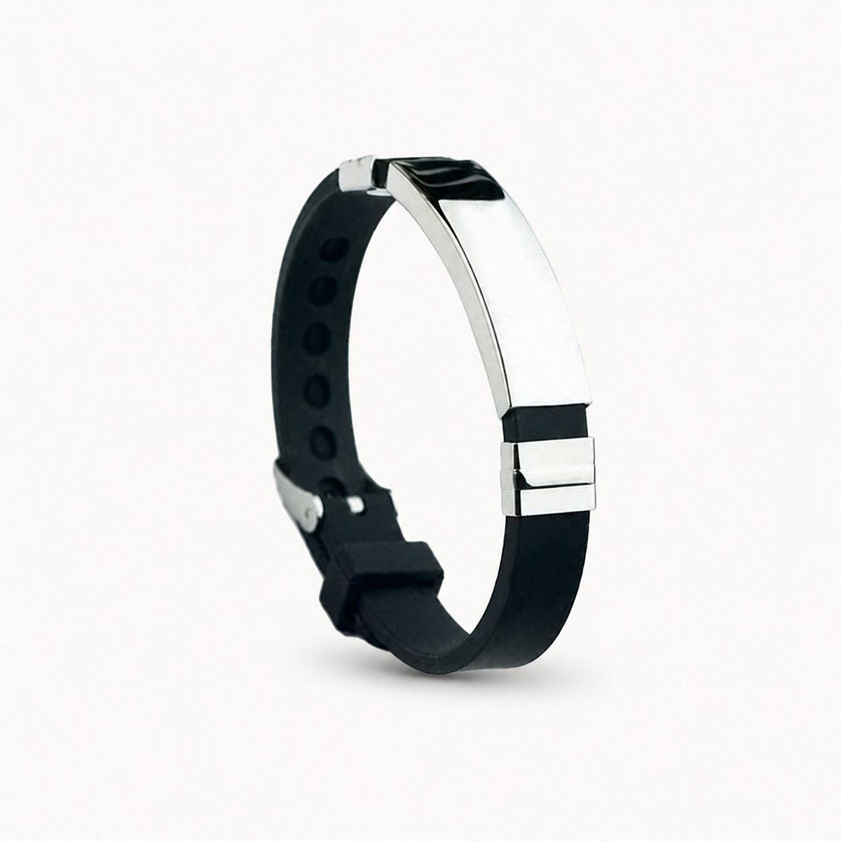 Black Strap Bracelet with Silver-Tone Plate – Unisex Minimal Bracelet