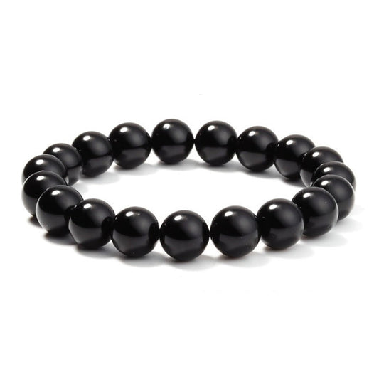 Black Stone-Look Beaded Bracelet – 8mm Stretch Unisex