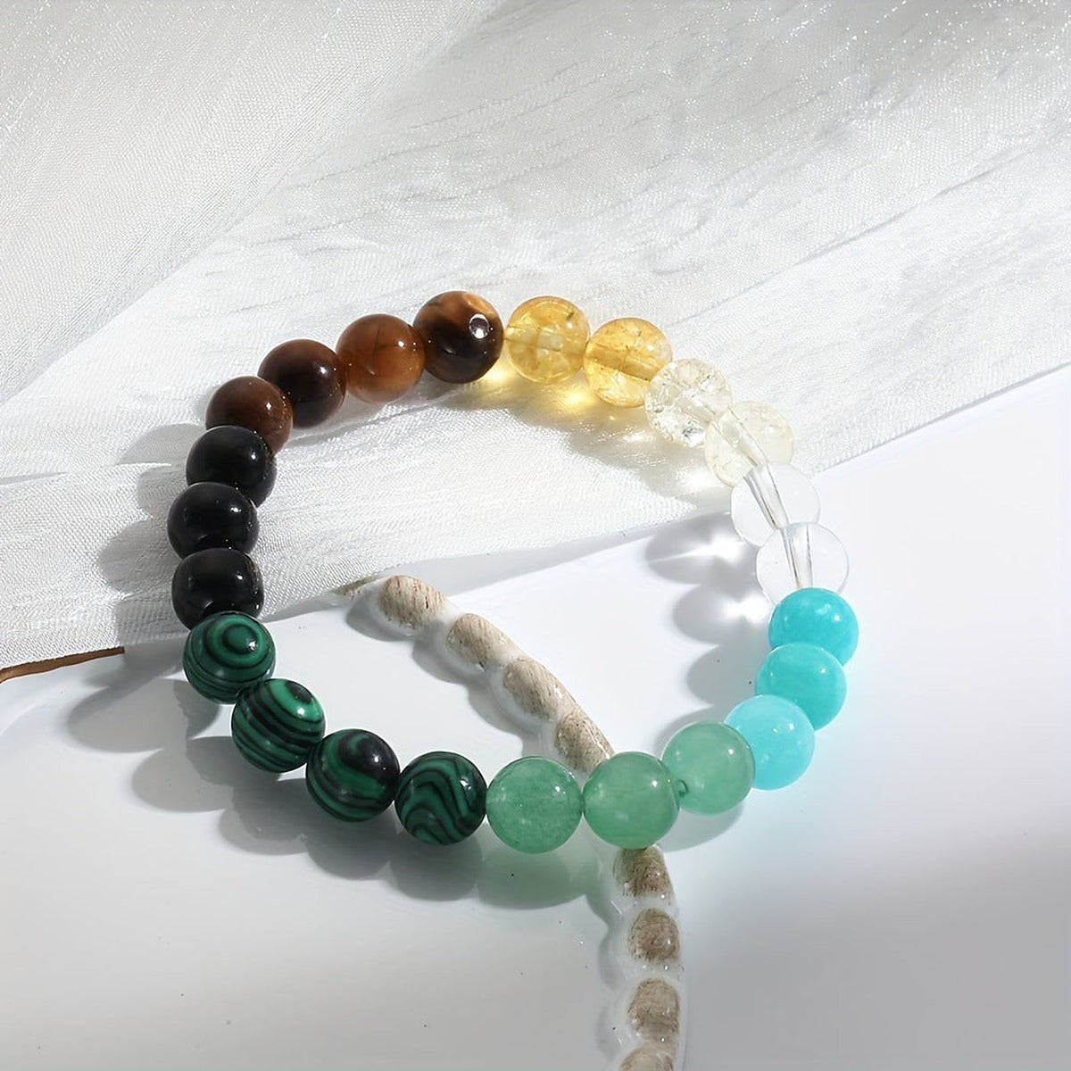 Colourful Stone-Look Beaded Bracelet – Unisex Stretch