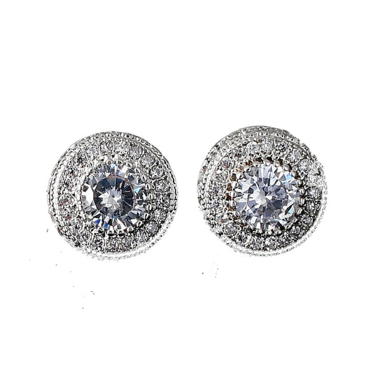 Men's 10mm Silver-Tone Halo Stud Earrings – Hip Hop CZ-Style