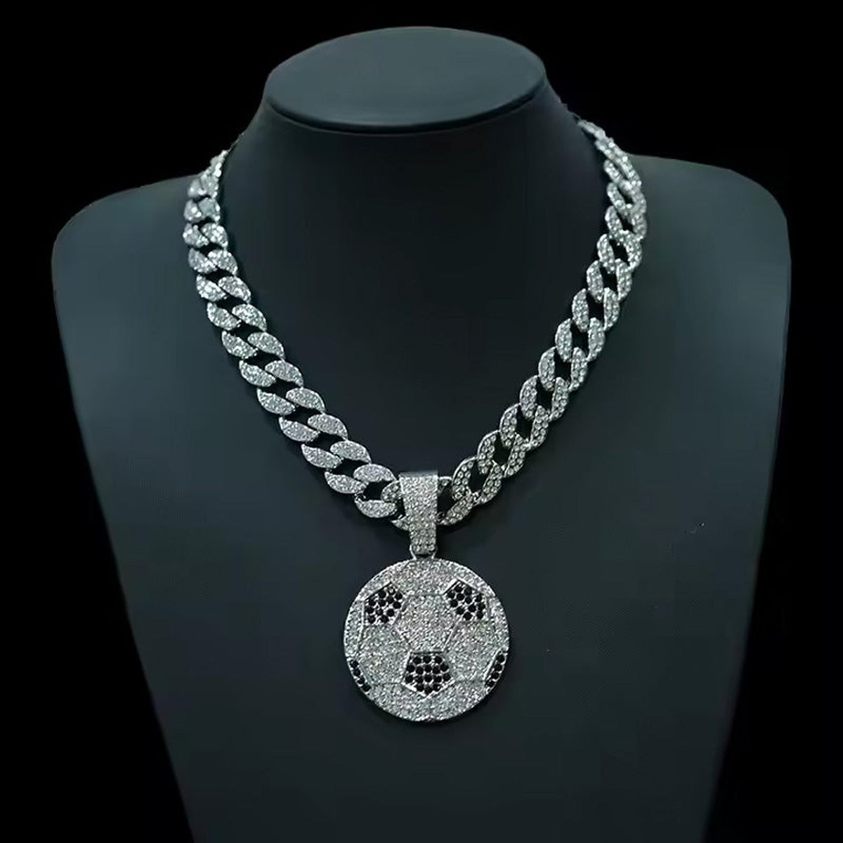 Men's Silver-Tone Cuban Link Chain with Football Pendant – 13mm