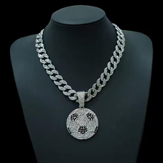 Men's Silver-Tone Cuban Link Chain with Football Pendant – 13mm