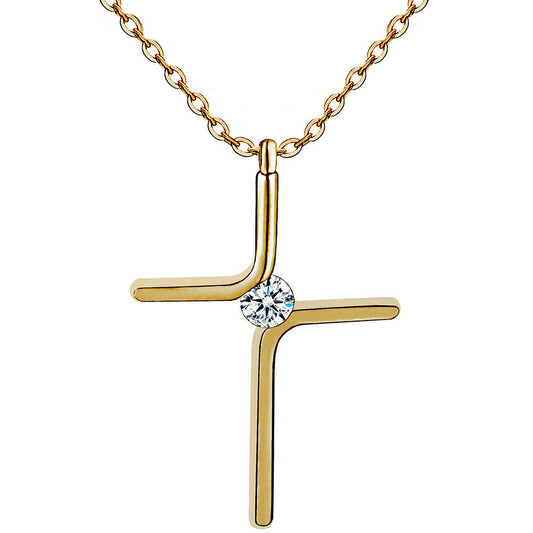 Gold-Tone Cross Pendant Necklace – Simple Unisex Cross