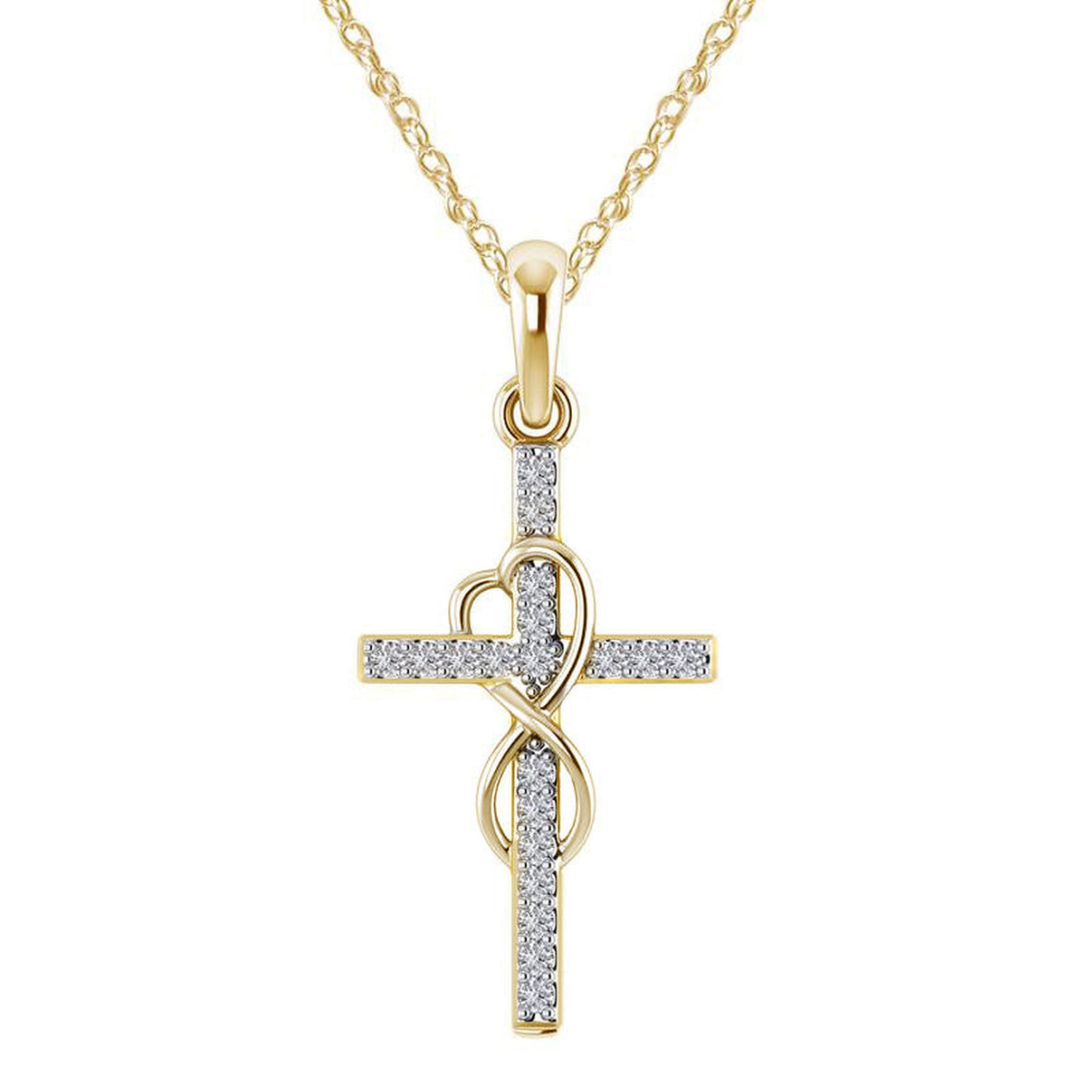 Gold-Tone Cross Necklace with CZ – Unisex Pendant