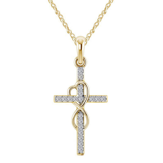 Gold-Tone Cross Necklace with CZ – Unisex Pendant