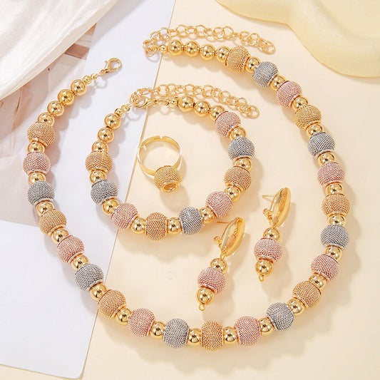 5-Piece Gold-Tone Beaded Jewelry Set – Necklace, Bracelet, Ring & Earrings