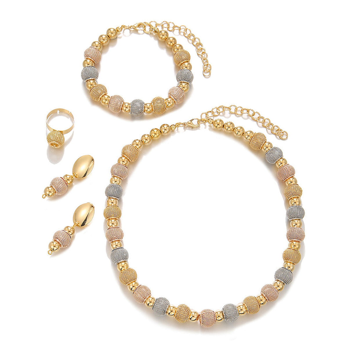 5-Piece Gold-Tone Beaded Jewelry Set – Necklace, Bracelet, Ring & Earrings