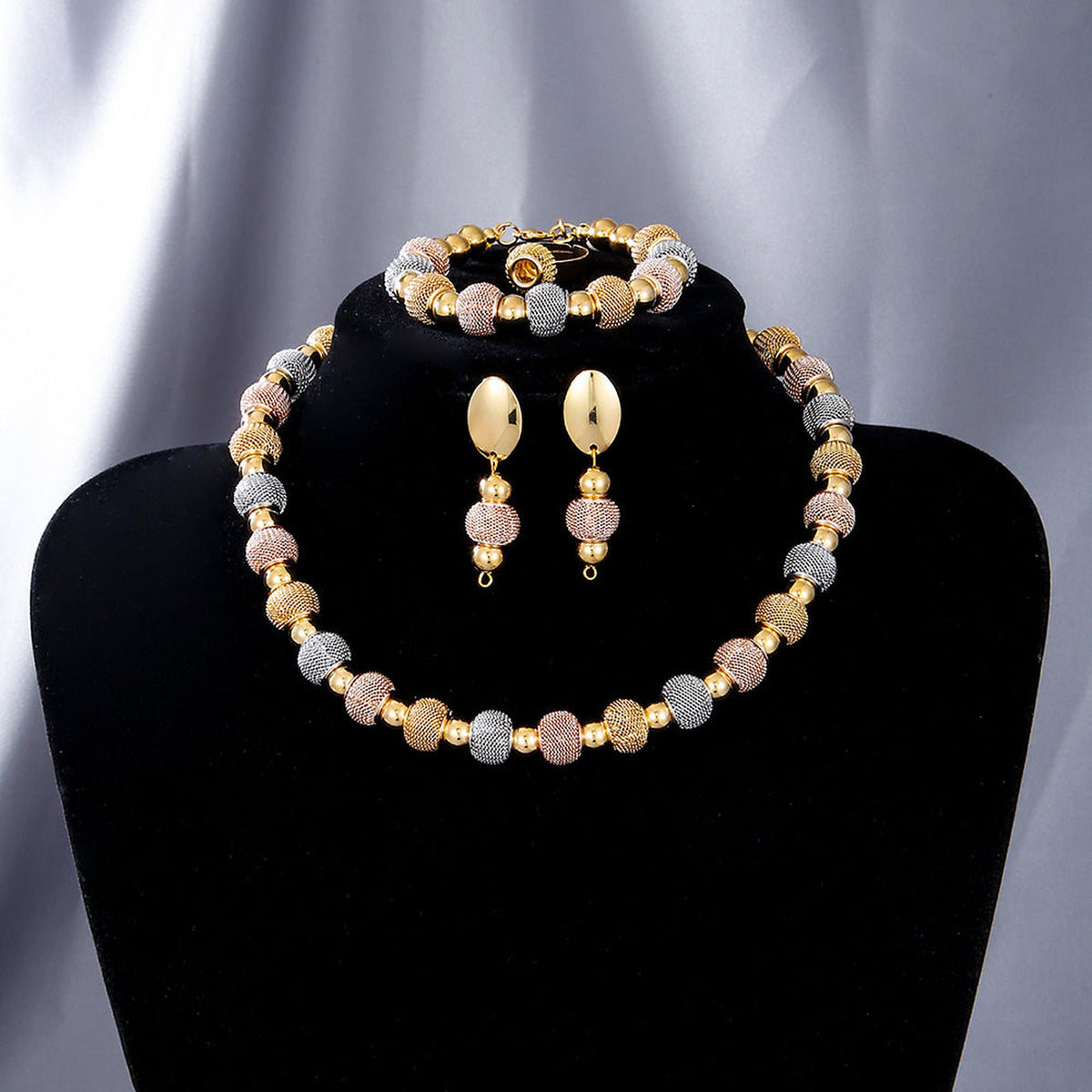 5-Piece Gold-Tone Beaded Jewelry Set – Necklace, Bracelet, Ring & Earrings