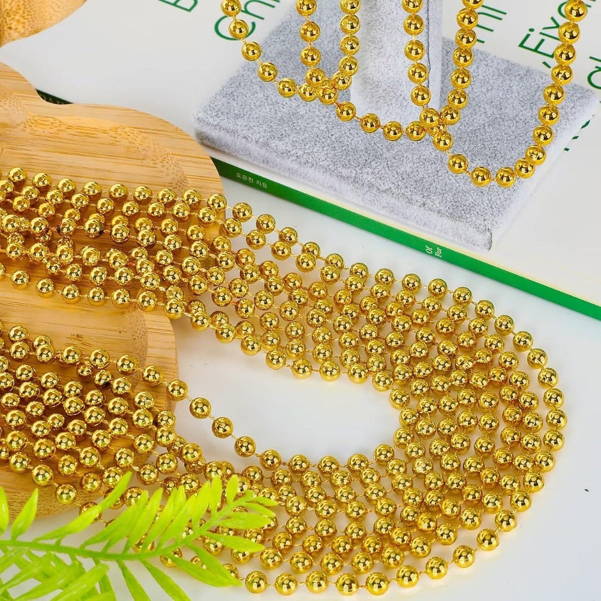 12-Piece Gold-Tone Bead Necklaces – Mardi Gras & Party Set