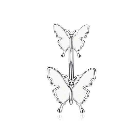 AB Butterfly Belly Button Ring – 14G Stainless Steel & CZ