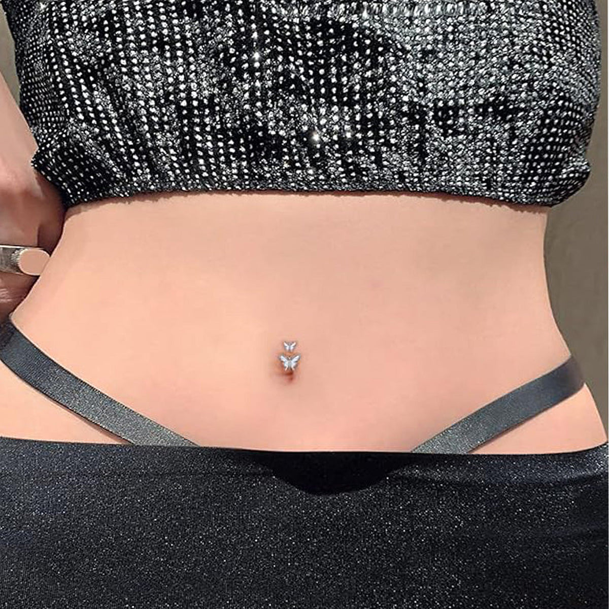 AB Butterfly Belly Button Ring – 14G Stainless Steel & CZ