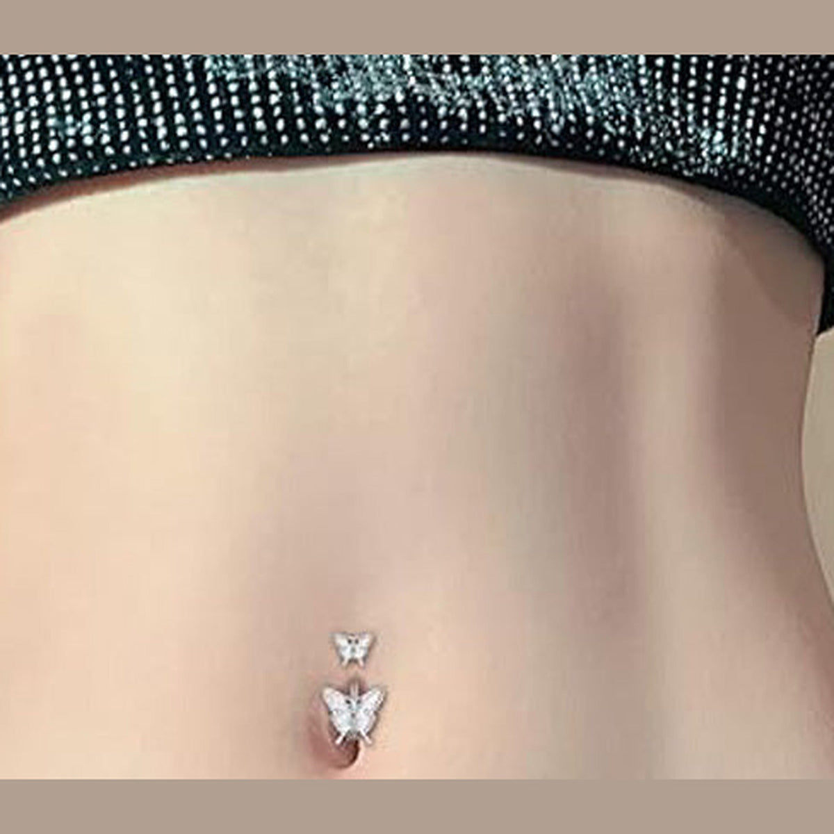 AB Butterfly Belly Button Ring – 14G Stainless Steel & CZ