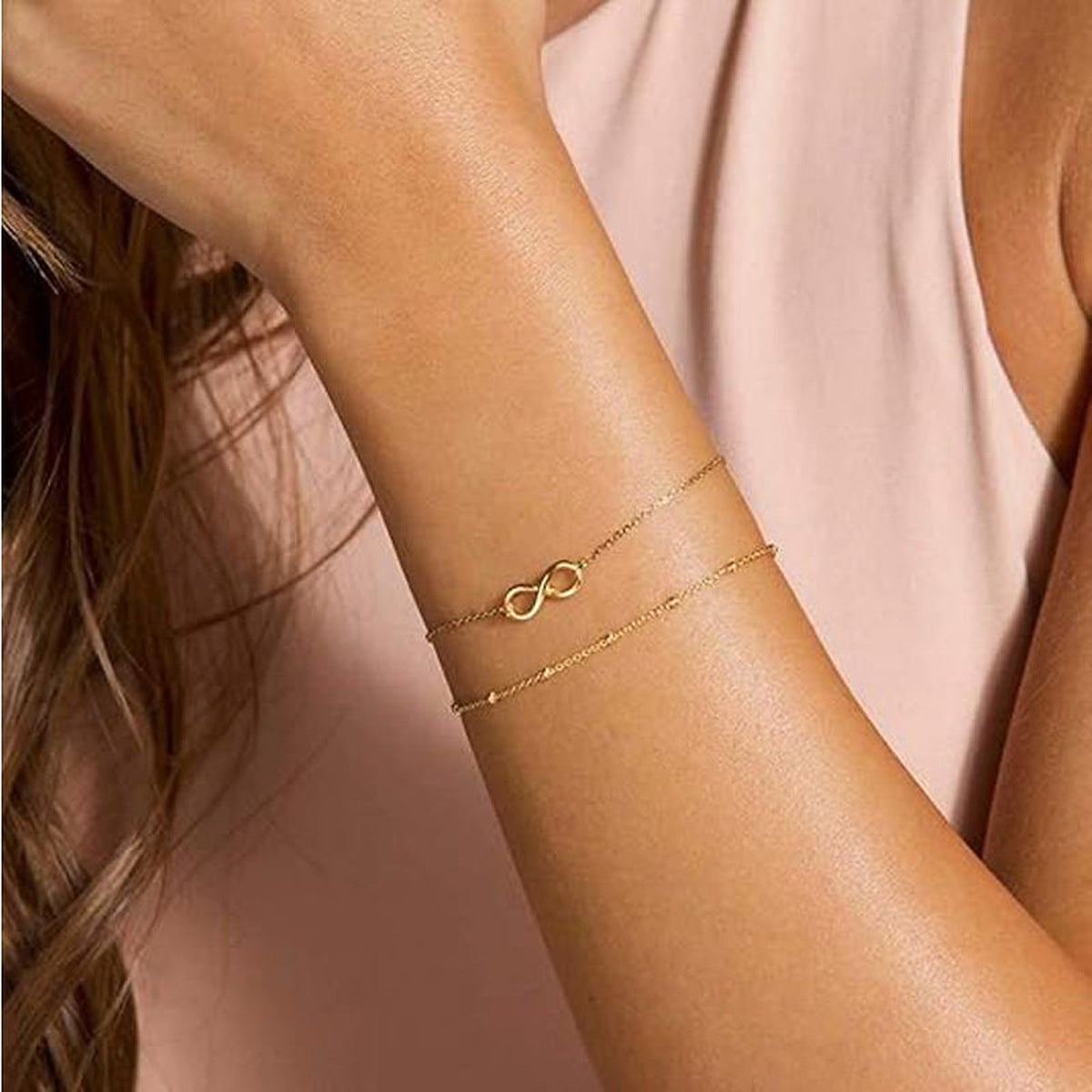 Dainty Gold-Tone Layered Bracelet for Women – Adjustable