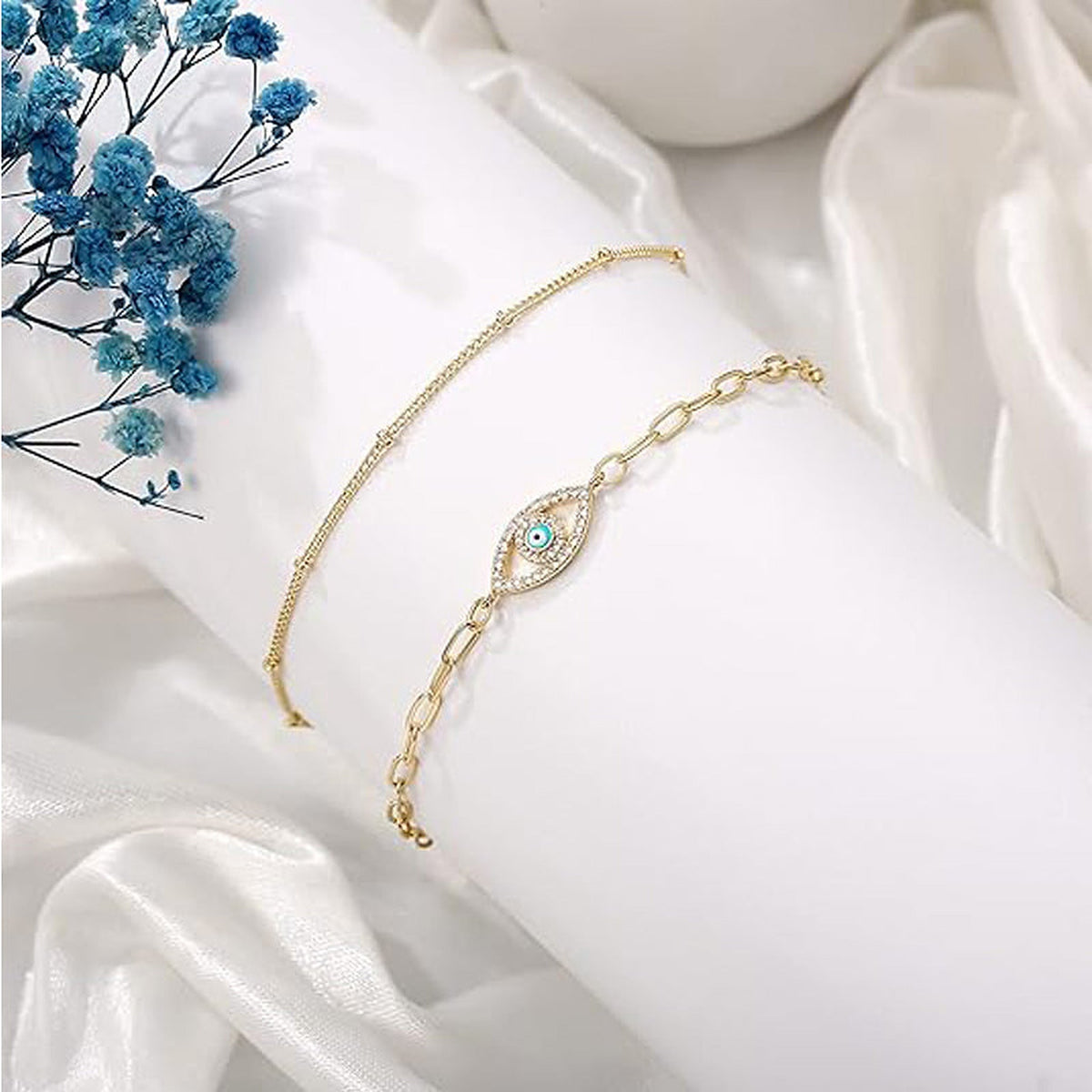Gold-Tone Oval Chain Bar Bracelet for Women – Adjustable Layered