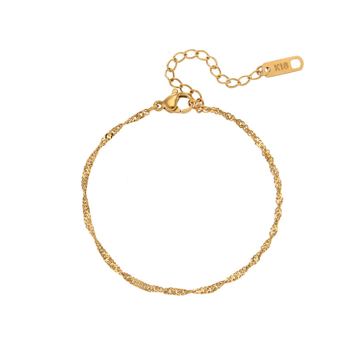 Gold-Tone Water Wave Chain Bracelet – 2mm Dainty